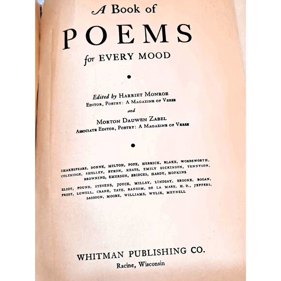 Poems for Every Mood compiled by Monroe and Zabel (1933 Early Ed. HC w/o DJ) - Picture 2 of 11